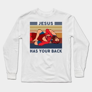 Wrestling Jesus Has Your Back Vintage Long Sleeve T-Shirt